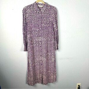 Paris Atelier & Other Stories Purple Floral Long Sleeve Pockets Midi Dress US 8